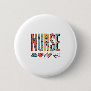 Vintage Nurse Typography Medical Icon Shirt Design 2 Inch Round Button