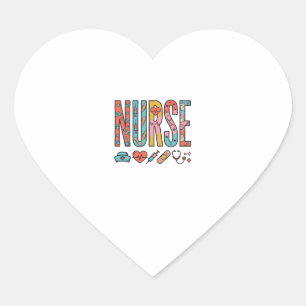 Vintage Nurse Typography Medical Icon Shirt Design Heart Sticker