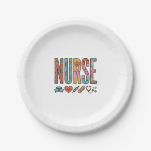 Vintage Nurse Typography Medical Icon Shirt Design Paper Plate