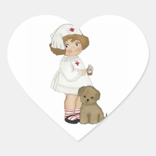 Vintage Nurse With Puppy T-shirts and Gifts Heart Sticker