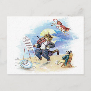 Vintage Nursery Rhyme Hey Diddle, Cat Fiddle art Postcard