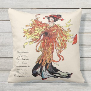 Vintage Nursery Rhyme Thanksgiving Chrysanthemum Outdoor Pillow