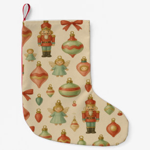 Vintage Nutcracker and Angel Christmas Charm Small Christmas Stocking