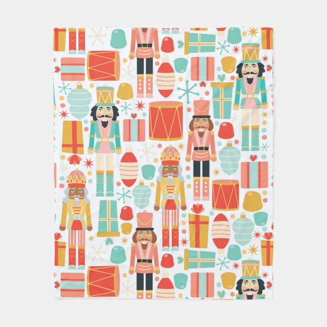 Vintage Nutcracker Christmas Seamless Pattern Fleece Blanket (Front)