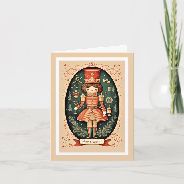 Vintage Nutcracker Soldier Christmas Holiday Card (Front)
