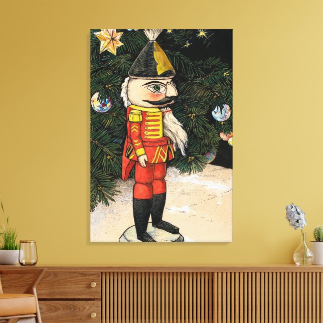 Vintage Nutcracker Under Christmas Tree Canvas Print (Insitu(LivingRoom))