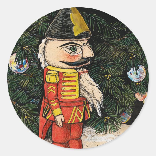 Vintage Nutcracker Under Christmas Tree Classic Round Sticker (Front)