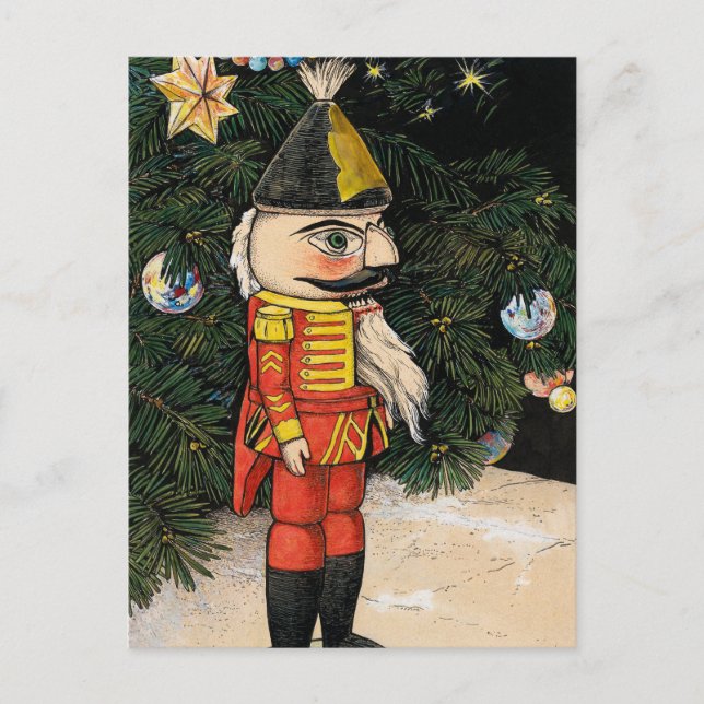 Vintage Nutcracker Under Christmas Tree Postcard (Front)