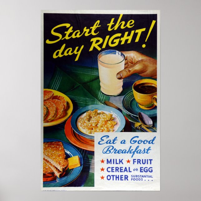 Vintage Nutrition Eat Breakfast Milk Fruit Cereal Poster (Front)