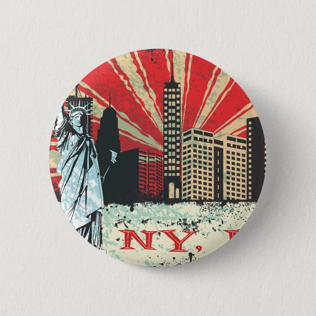 Vintage NY in Red 2 Inch Round Button (Front)