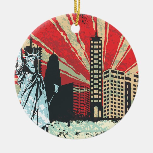 Vintage NY in Red Ceramic Ornament (Front)