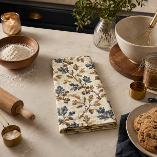 Vintage Oak Leaf Elegant Blue and Gold Kitchen Towel