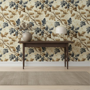 Vintage Oak Leaf Elegant Blue and Gold Wallpaper