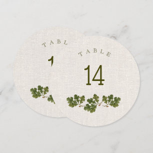 Vintage Oak Leaves Burlap Texture Table Numbers