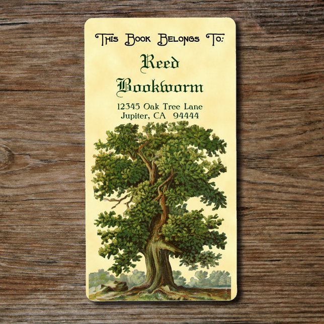 Vintage Oak Tree Custom Bookplate Label (Vintage Oak Tree Bookplate label)