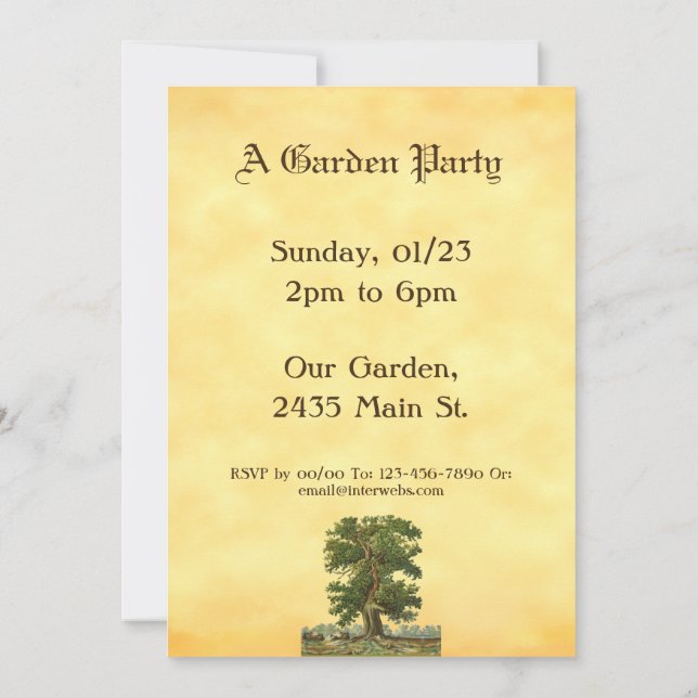 Vintage Oak Tree Custom Garden Party Invitations (Back)
