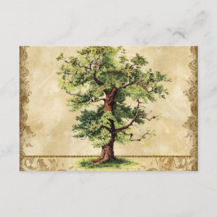 Vintage Oak Tree of Life Swirl Etchings Parchment RSVP Card