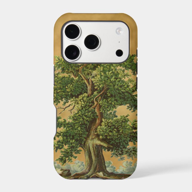 Vintage Oak Tree on Faux Parchment iPhone Case (Back)