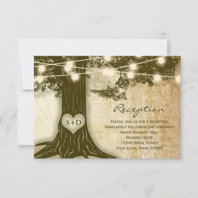 Vintage Oak Tree Rustic Lights Reception Info Card (Front)