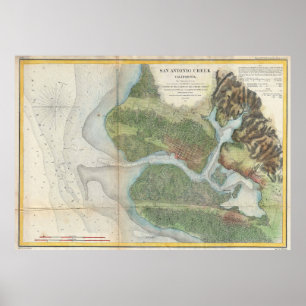 Vintage Oakland and San Antonio Creek Map (1857) Poster