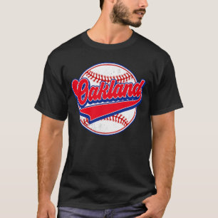 Vintage Oakland Cityscape Baseball Player and Fan T-Shirt