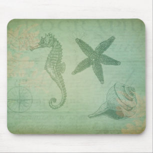 Vintage Ocean Animals and Seashells Mouse Pad