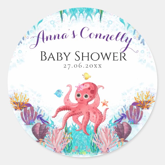 Vintage Ocean baby Octopus colourful Classic Round Sticker (Front)