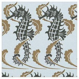Vintage Ocean Beach Nautical Seahorse Pattern Fabric