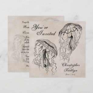 Vintage Ocean Jellyfish Plage Mariage Invitation