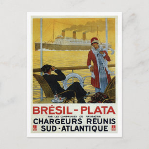 Vintage ocean liner to Brazil Plata ad poster Postcard