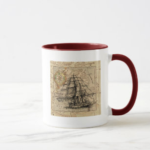 Vintage Ocean Map and Ship Combo Mug