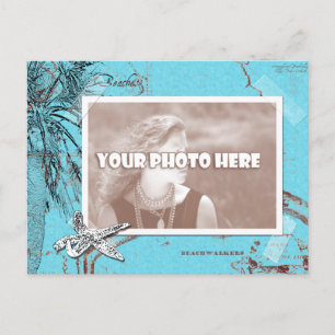 Vintage Ocean Map Collage Turquoise Photo Frame Postcard