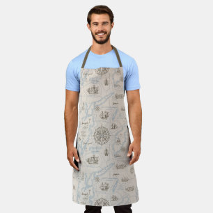 Vintage Ocean Map Pattern Apron