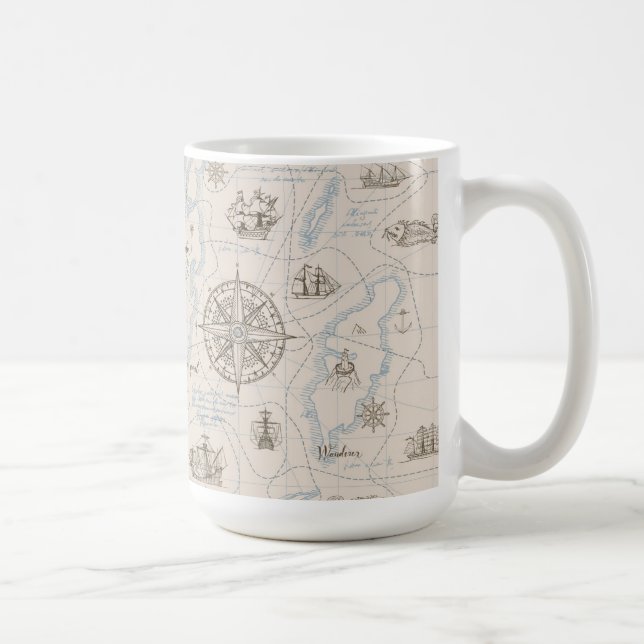 Vintage Ocean Map Pattern Coffee Mug (Right)