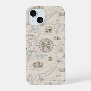 Vintage Ocean Map Pattern iPhone 15 Case