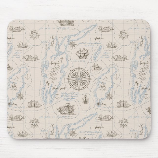 Vintage Ocean Map Pattern Mouse Pad (Front)