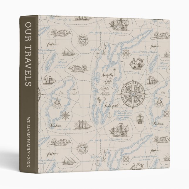 Vintage Ocean Map Pattern | Our Travels Binder (Front/Spine)