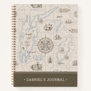 Vintage Ocean Map Pattern   Personalized Journal