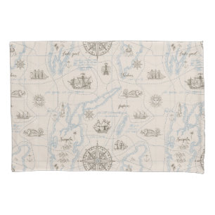 Vintage Ocean Map Pattern Pillowcase