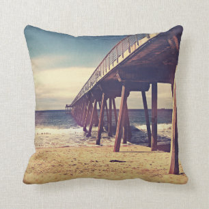 Vintage Ocean Pier Throw Pillow