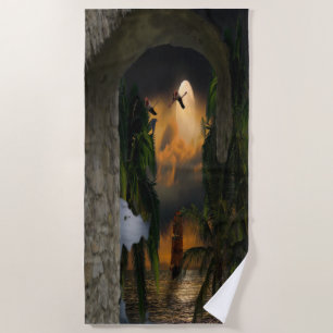 Vintage Ocean Sea Caves Beach Towel