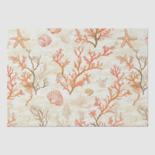 Vintage Ocean Shell Coral Starfish Beige Ivory Tissue Paper