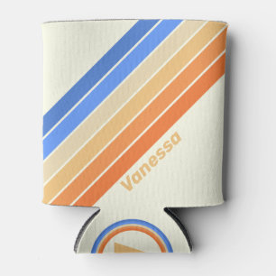 Vintage Ocean Sun Stripes with Name Can Cooler