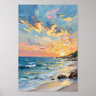 Vintage Ocean Sunset Seascape Art Poster