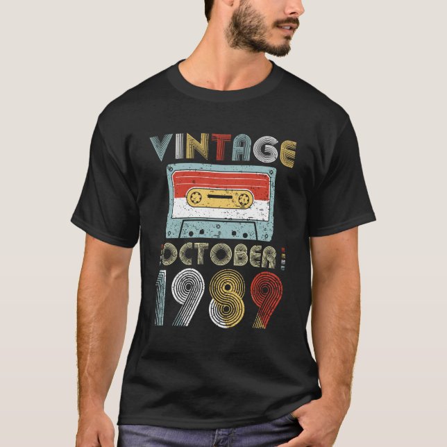 Vintage October 1989 Birthday Cassette Tape T-Shirt (Front)