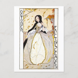 Vintage October Falling Leaves Postcard