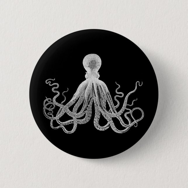 Vintage Octopus 2 Inch Round Button (Front)