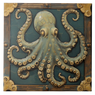 Vintage Octopus 3D Effect Nautical Tile