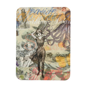 Vintage Octopus and Bathing Beauties Magnet