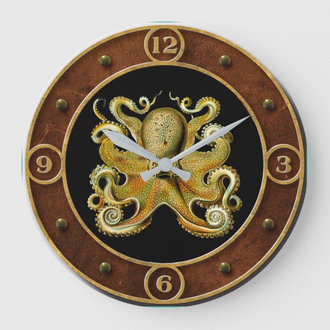Vintage Octopus Art by Ernst Haeckel Large Clock (Front)